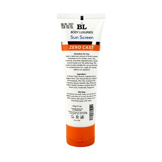 Body Luxuries Sunscreen Zero Cast Cloud Matte SPF60 60gm pack